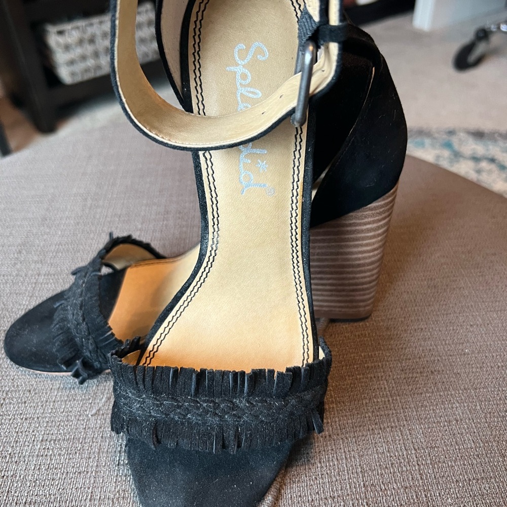 Splendid Black Fringed Heeled Sandals